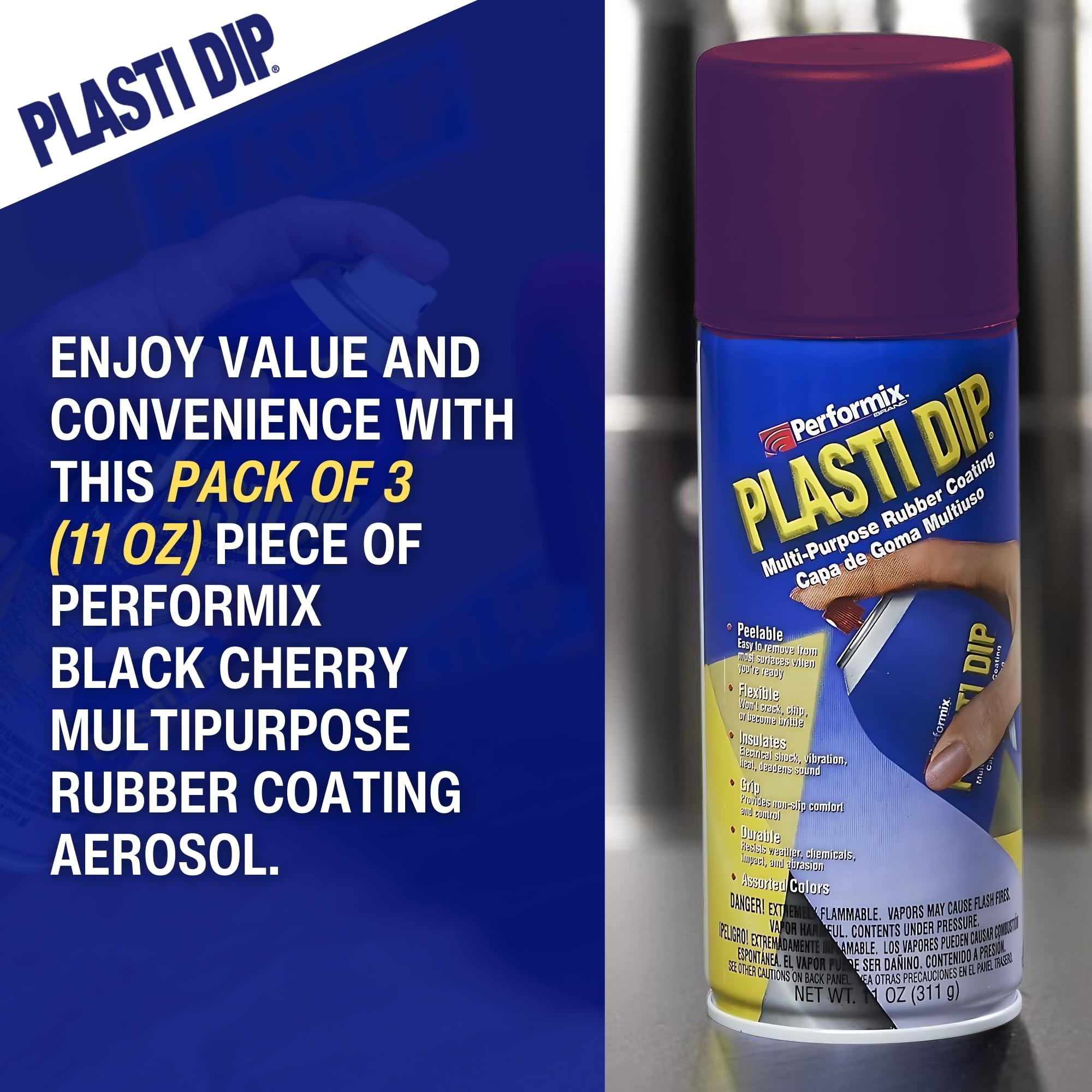 Plasti Dip Black Cherry Spray 11 oz - Peelable Rubber Coating for Cars, Tools & DIY Projects - Non-Slip, Waterproof & Durable Protection Against Moisture, Acids & Abrasion - Perfect for Automotive, Home Improvement & Crafting (3 Pack)