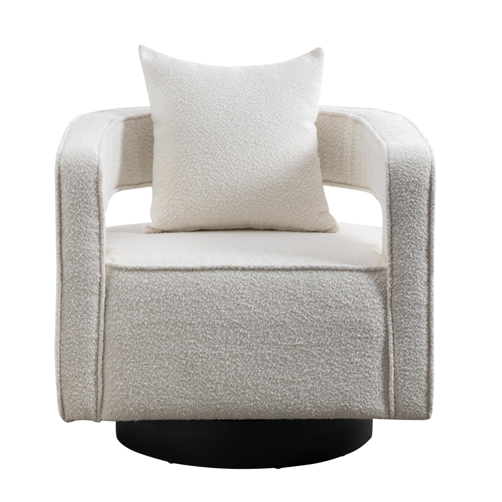360° Swivel Barrel Chair - Modern Boucle Upholstered Accent Armchair with Hollow Backrest, 29
