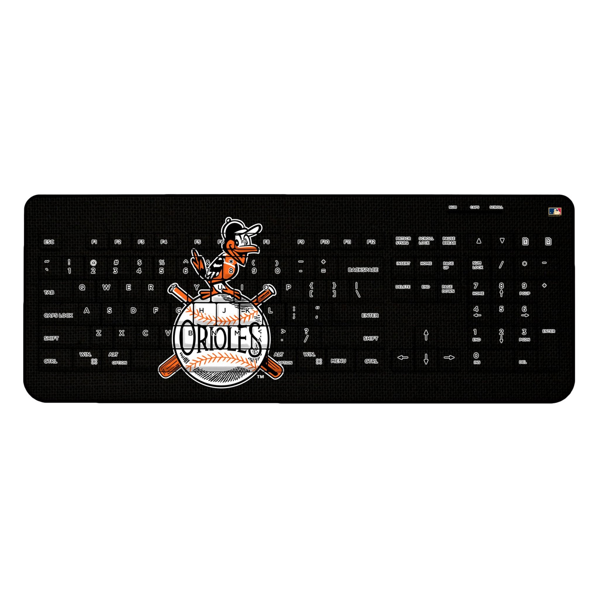 Baltimore Orioles 1954-1963 Cooperstown Collection Wireless USB Keyboard - Vintage Baseball Fan Gift for Home & Office Use