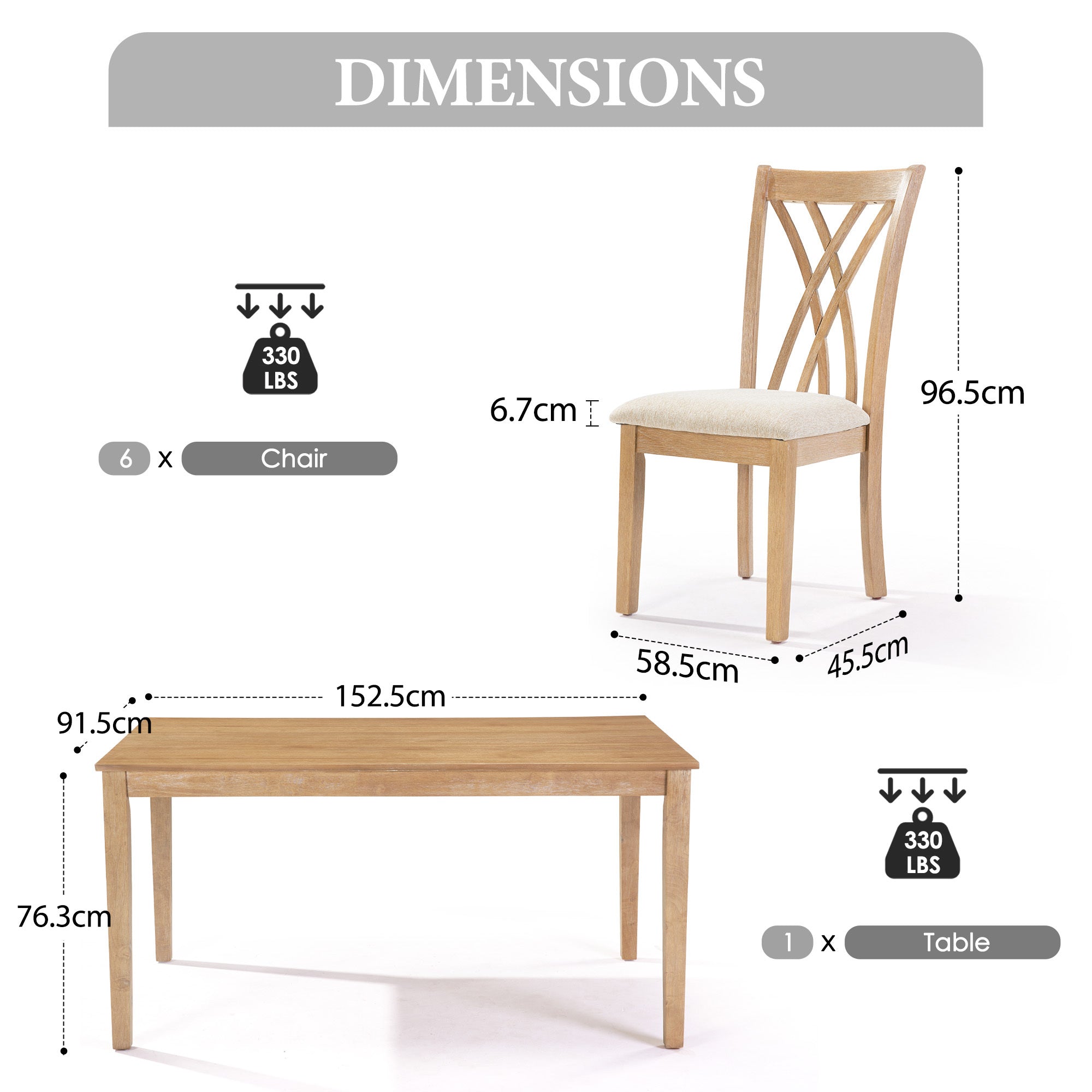 Modern 6-Piece Dining Table Set with Anti-Slip Chairs - 60