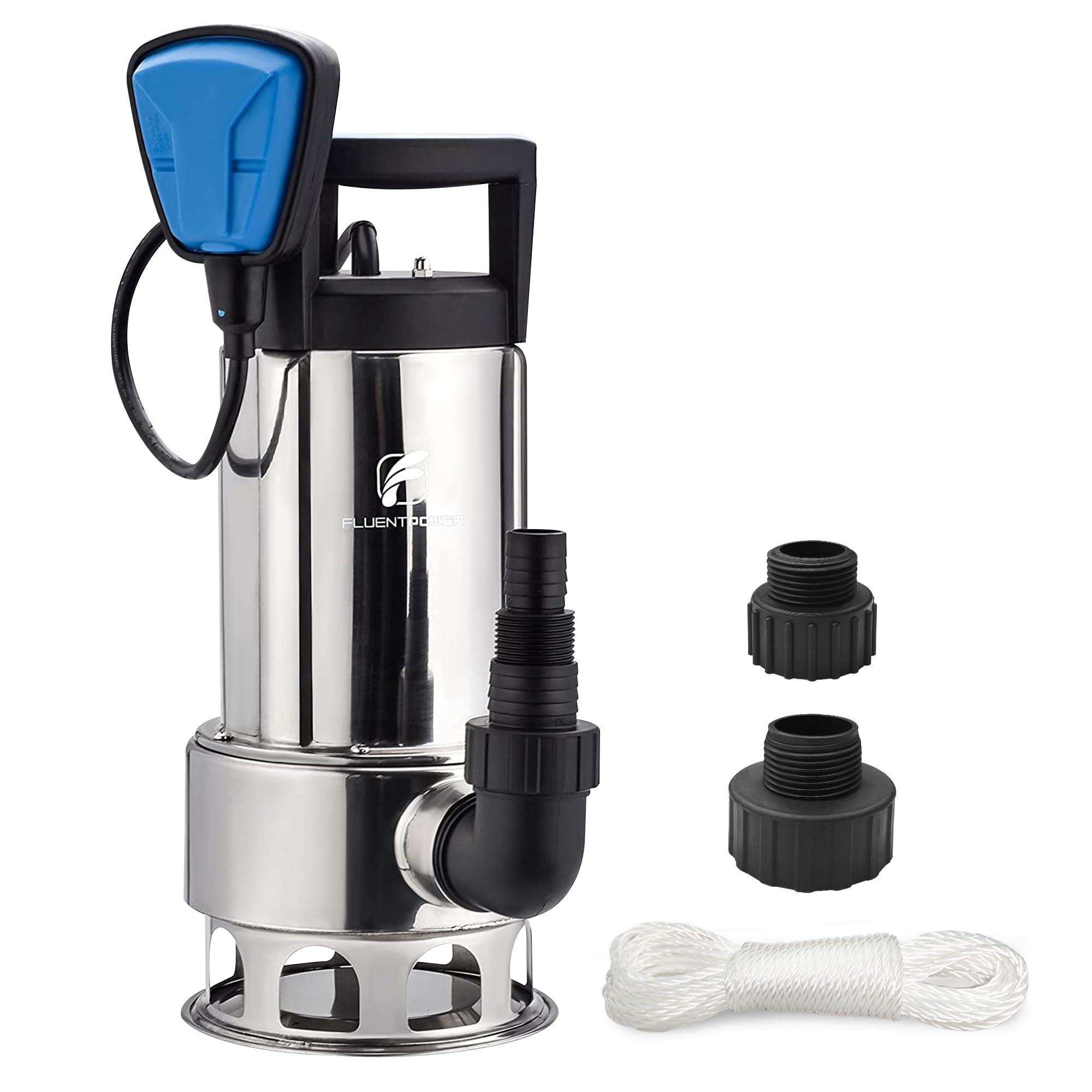 FLUENTPOWER 1HP 4000GPH Submersible Sump Pump with Stainless Steel Housing - Automatic/Manual Operation for Basement, Cellar, Pool, Pond, Garden & Hot Tub Drainage - Ideal for Flood Prevention and Clean/Dirty Water Removal