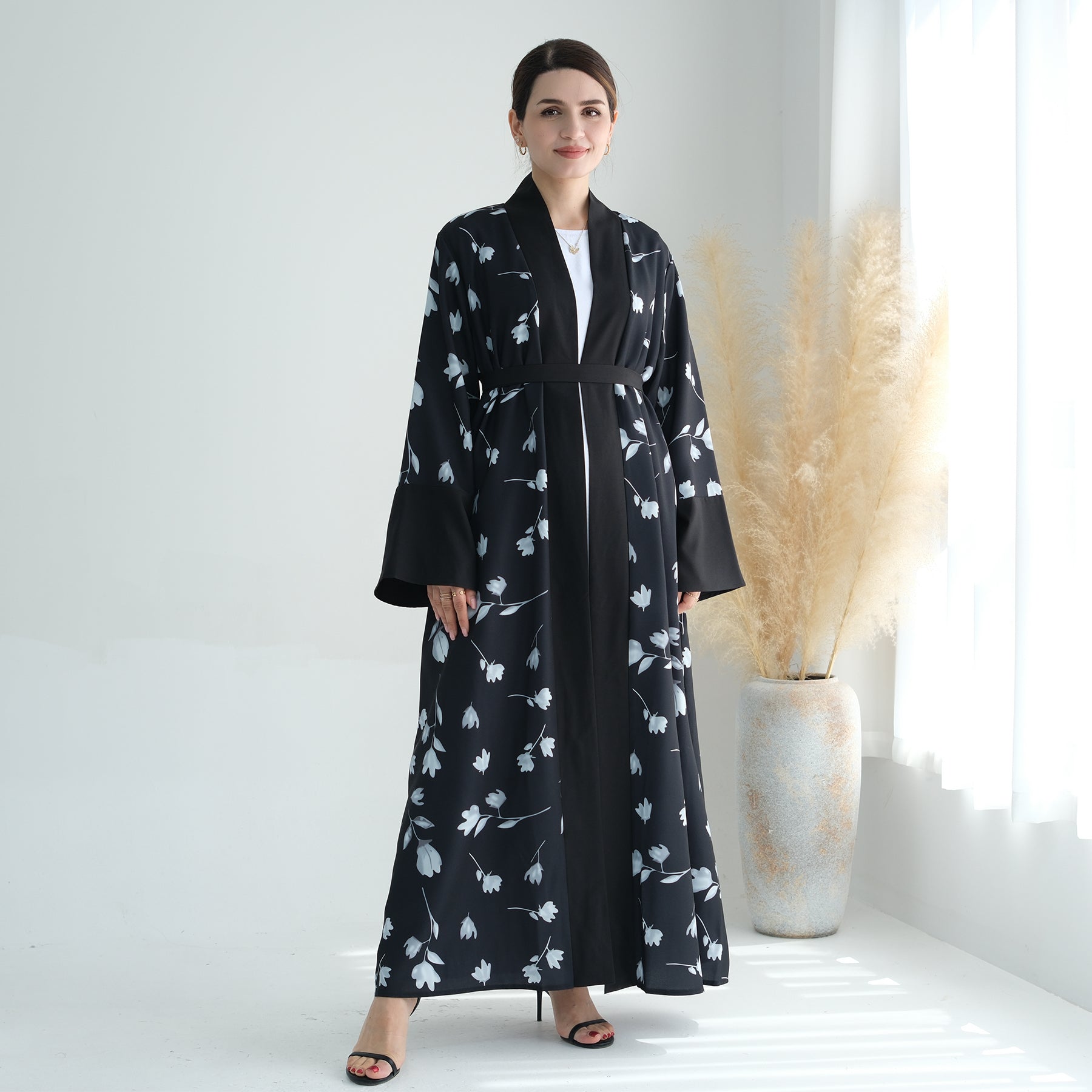 Premium 2-Piece Flora Abaya Set for Women - Elegant Black Islamic Prayer Dress - Perfect for Mosque, Eid, Ramadan & Special Occasions