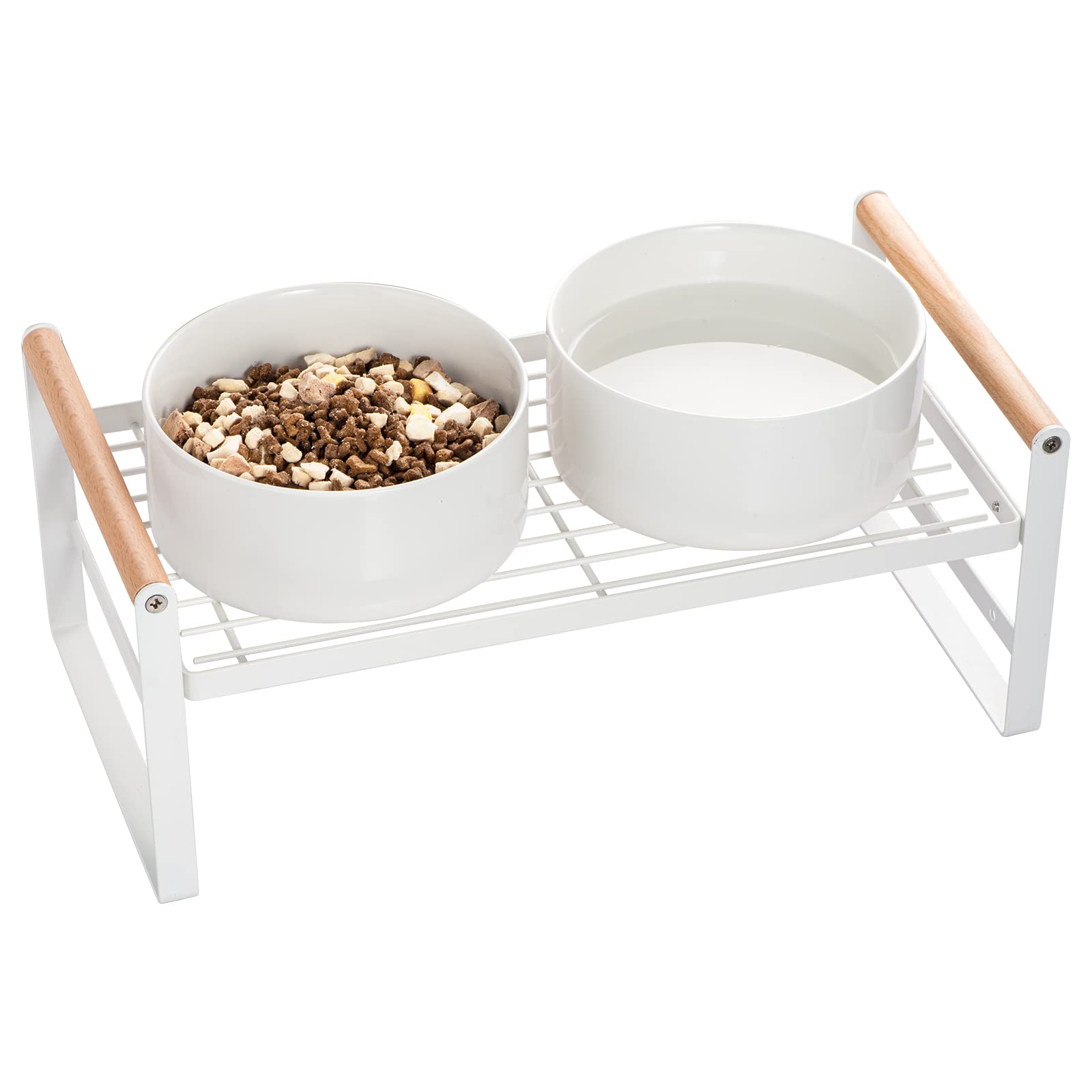 Elevated Dog Bowl Stand with 2 Ceramic Bowls - Adjustable Raised Feeder for Cats & Dogs - Anti-Slip Metal Wire Pet Dish Holder - Perfect for Small, Medium & Large Breeds - Ideal for Home, Kitchen or Outdoor Use