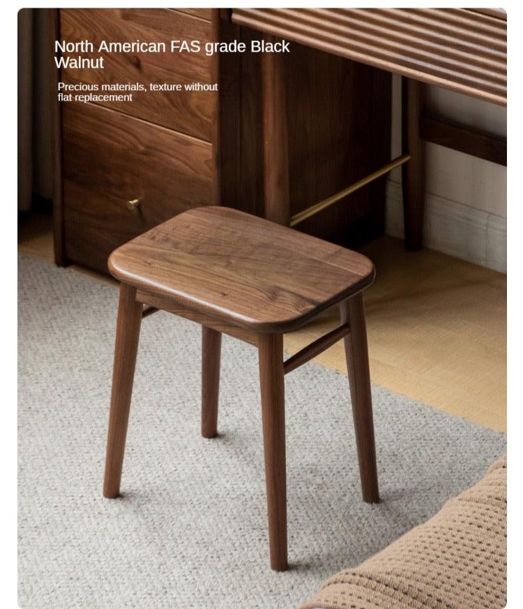 Premium Black Walnut, Cherry & Oak Solid Wood Modern Vanity Stool - Luxury Makeup Seat for Dressing Table, Bedroom & Bathroom