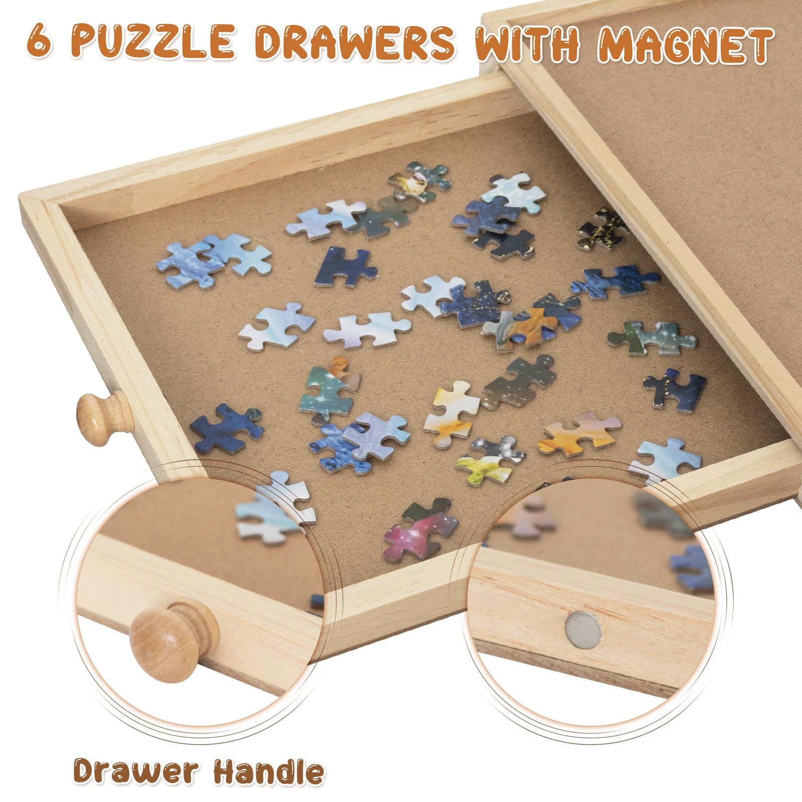 Nattork 1500 Piece Wooden Jigsaw Puzzle Board - 6 Drawers Storage, Rotating Puzzle Table with Cover, Portable Jigsaw Puzzle Table for Adults & Kids - Perfect for Family Game Nights, Travel, and Educational Activities