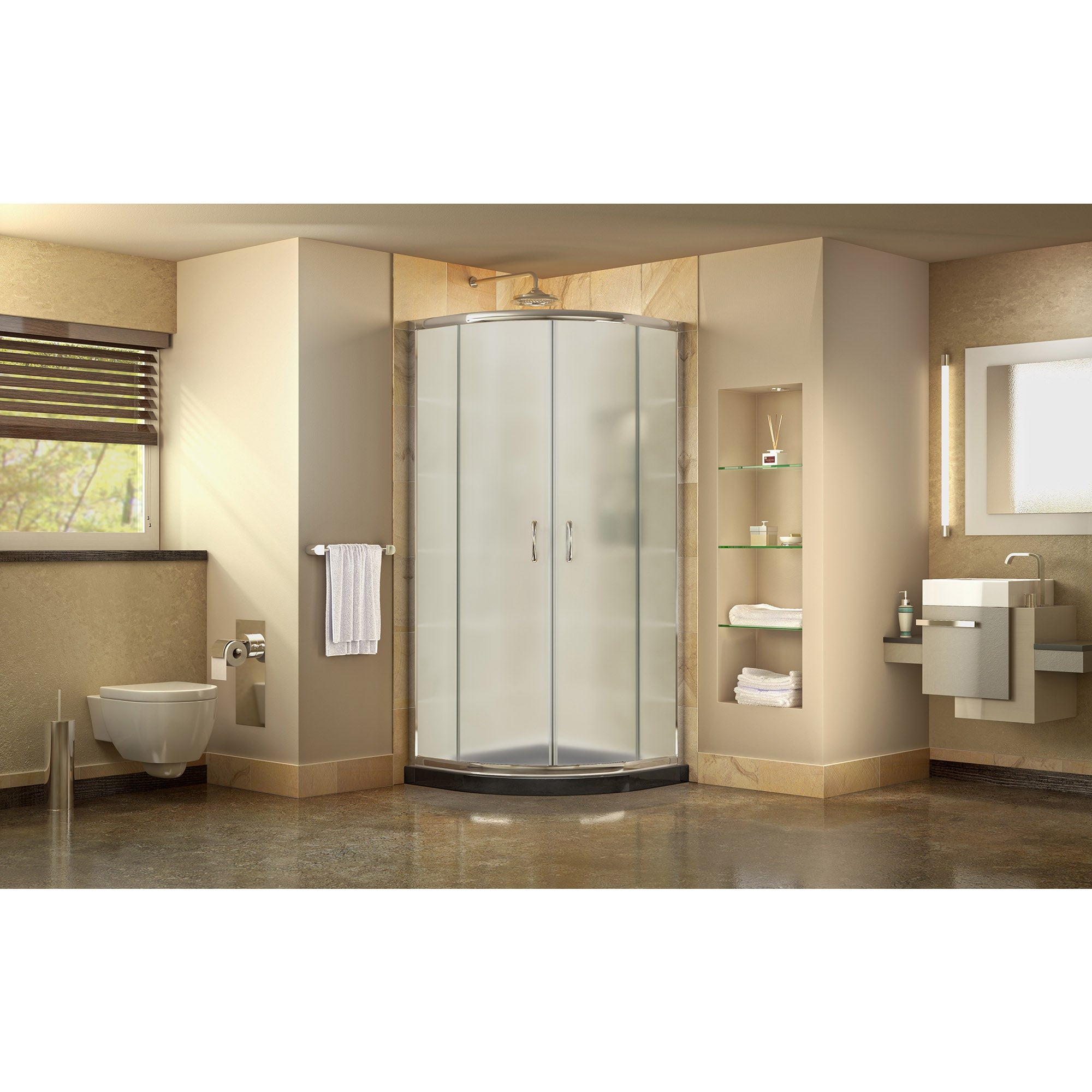 DreamLine Prime 36 in. x 36 in. x 74 3/4 in. Corner Sliding Shower Enclosure and SlimLine Shower Base KitFrosted Glass