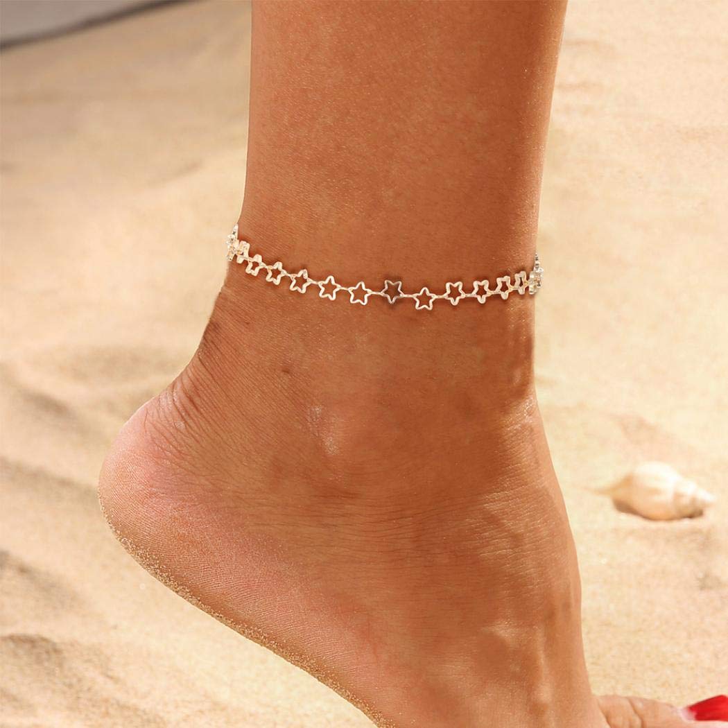 Yienate Elegant Hollow Five-Pointed Star Anklet - Gold Beach Foot Jewelry for Women & Girls | Perfect for Summer Vacations, Pool Parties & Boho Fashion