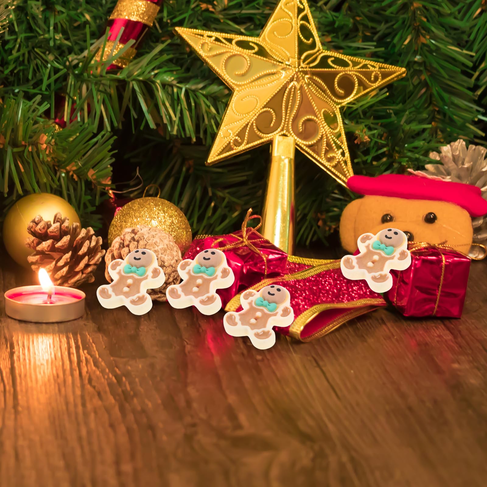 NUOBESTY 40pcs Resin Gingerbread Man Ornaments - Christmas Tree Decorations, DIY Crafts, Phone Case & Keychain Accessories - Perfect for Holiday Decor, Gift Giving, and Festive Home Party Scenes