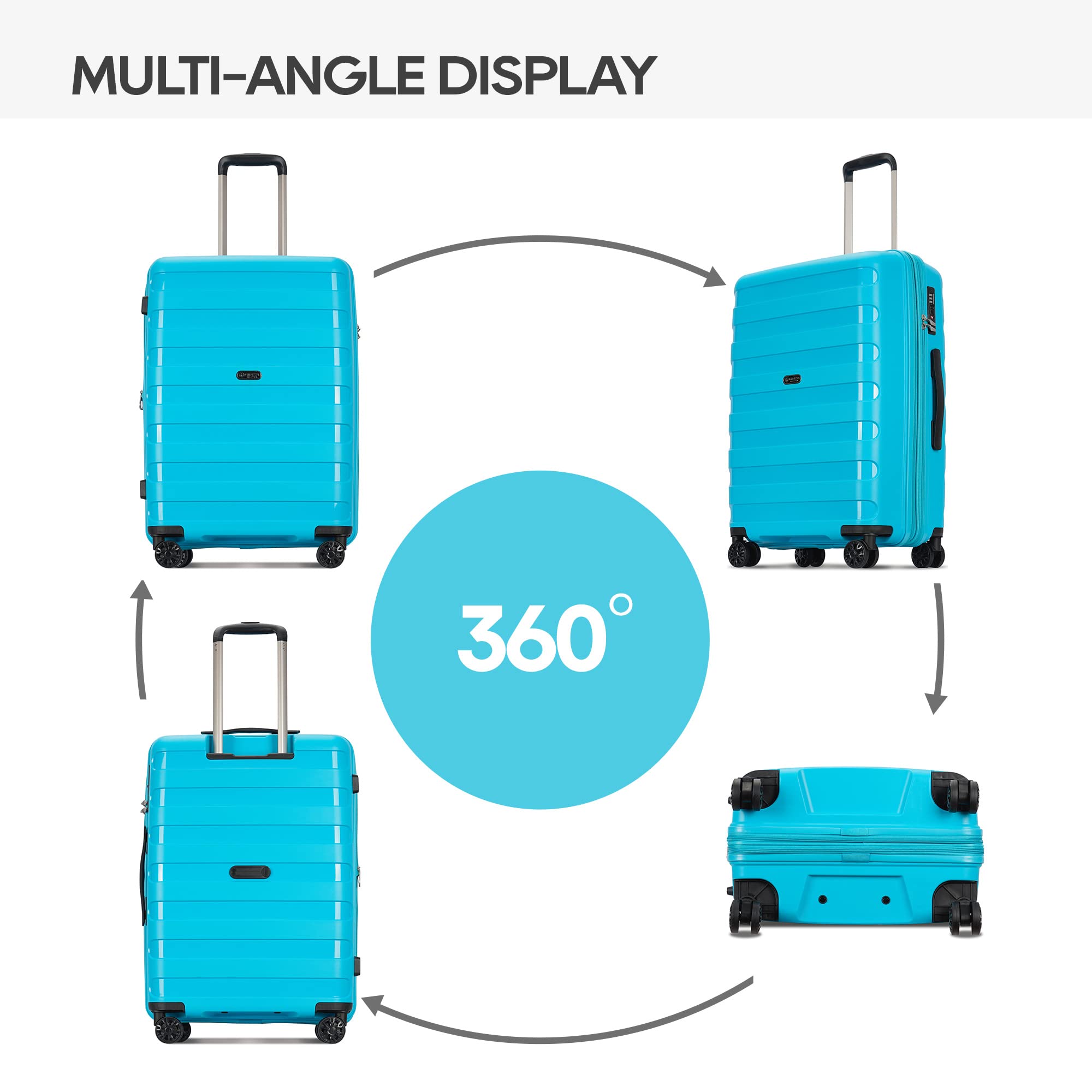 Expandable 3-Piece PP Luggage Set with Spinner Wheels & TSA Lock - 20/24/28 Inch Suitcases in Lake Blue | Perfect for Family Travel, Business Trips & International Vacations