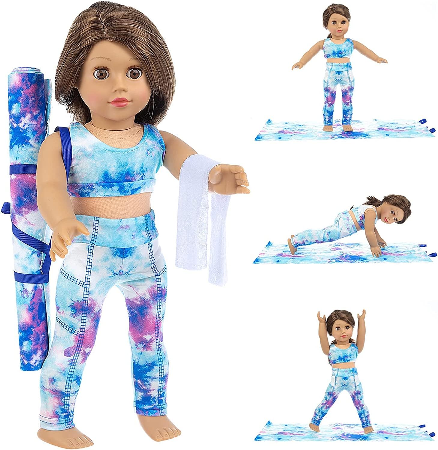 Ecore Fun 3-Pack 18 Inch Doll Clothes - Sports & Gymnastics Outfit Sets for American Girl Dolls Includes Vest Suit, Yoga Mat and Towel | Perfect for Playtime, Dress-Up and Pretend Gymnastics Practice