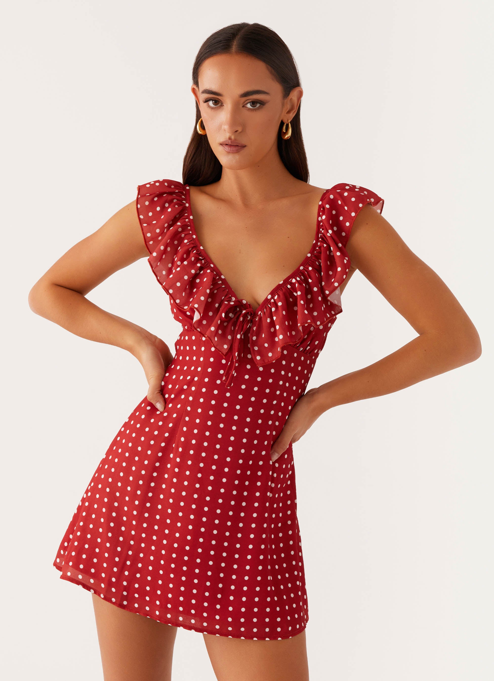 Adrina Ruffle Mini Dress - Red Polka Dot Summer Party Dress for Women | Flirty Cocktail Dress for Date Night & Beach Vacation
