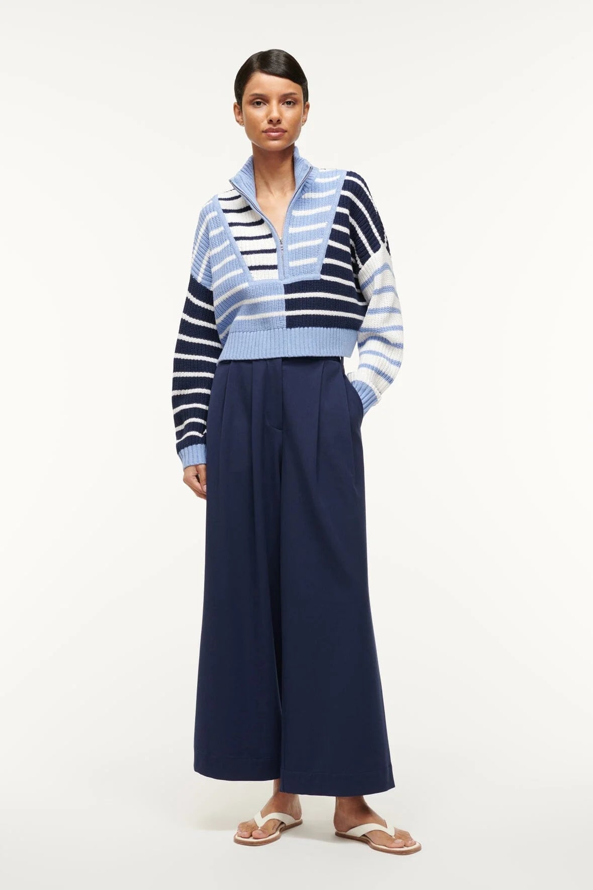 Cropped Hampton Sweater - Adriatic Stripe | Women's Casual Knit Pullover | Perfect for Fall Layering & Cozy Outfits