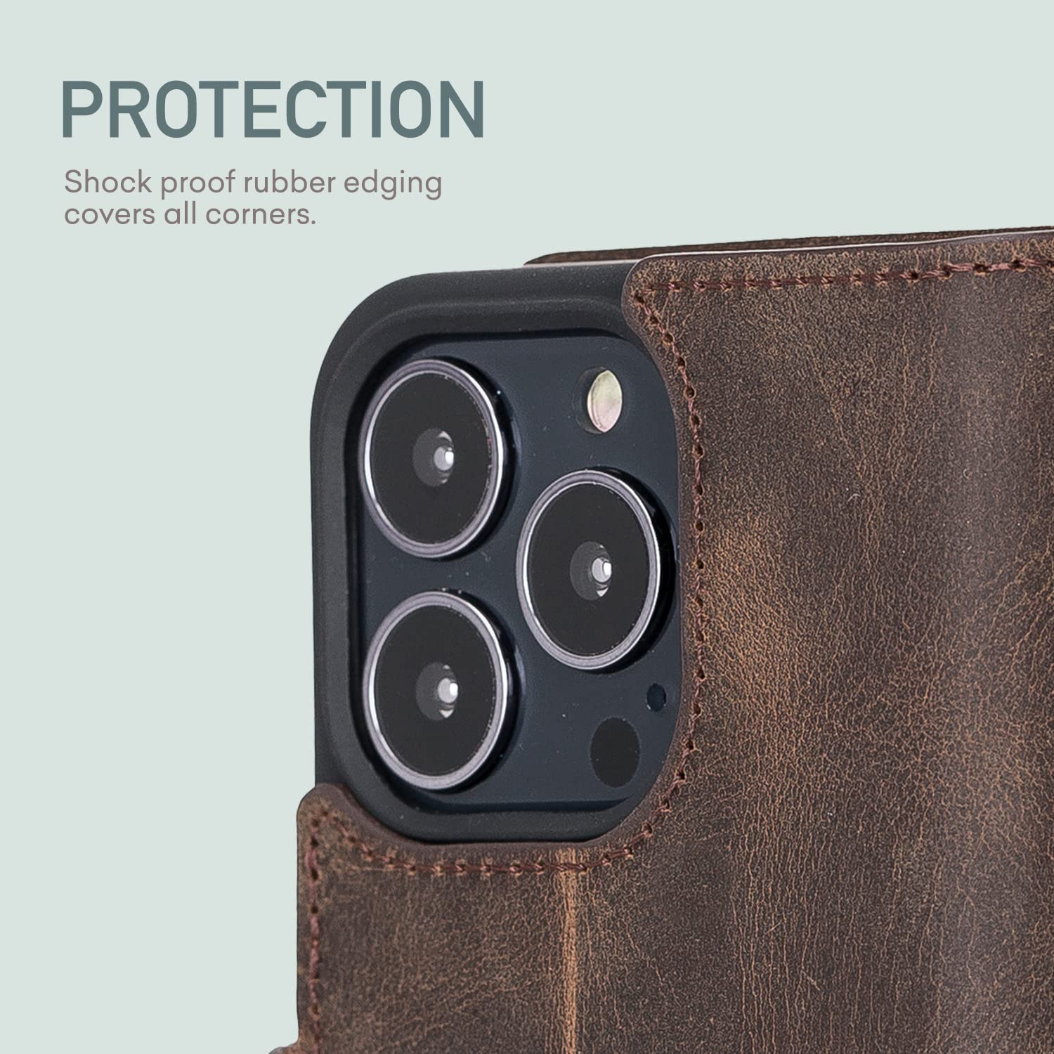 Bayelon Premium Full Grain Leather Wallet Case for iPhone 13 Pro Max - Magnetic Folio Flip Cover with Card Slots & Kickstand, MagSafe Compatible (Dark Brown) | Perfect for Business, Travel & Everyday Protection