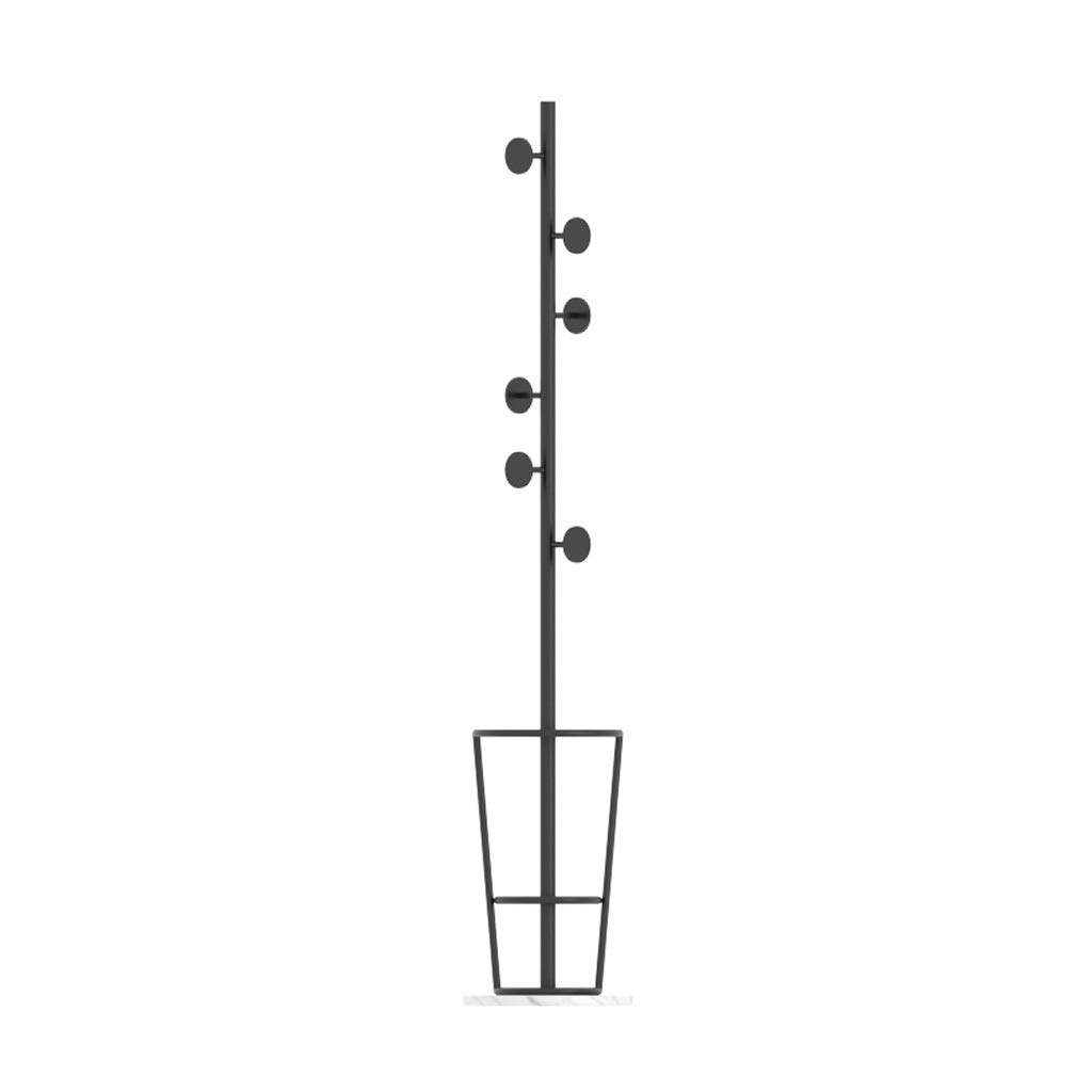Nordic Style 6-Hook Iron Coat Rack with Marble Base | Umbrella Stand & Clothes Hanger for Bedroom, Entryway & Hallway | Space-Saving Home Storage Solution (Black & White)