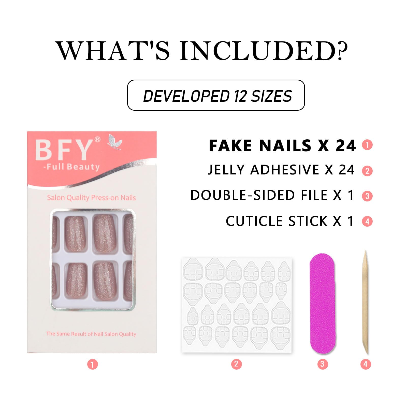 BFY Short Press on Nails Square - Winter Christmas Nail Art Kit with Champagne Glitter & Solid Colors, 24PCS Acrylic Fake Nails with Glue - Perfect for Holiday Parties, Gift Giving & New Year Celebrations