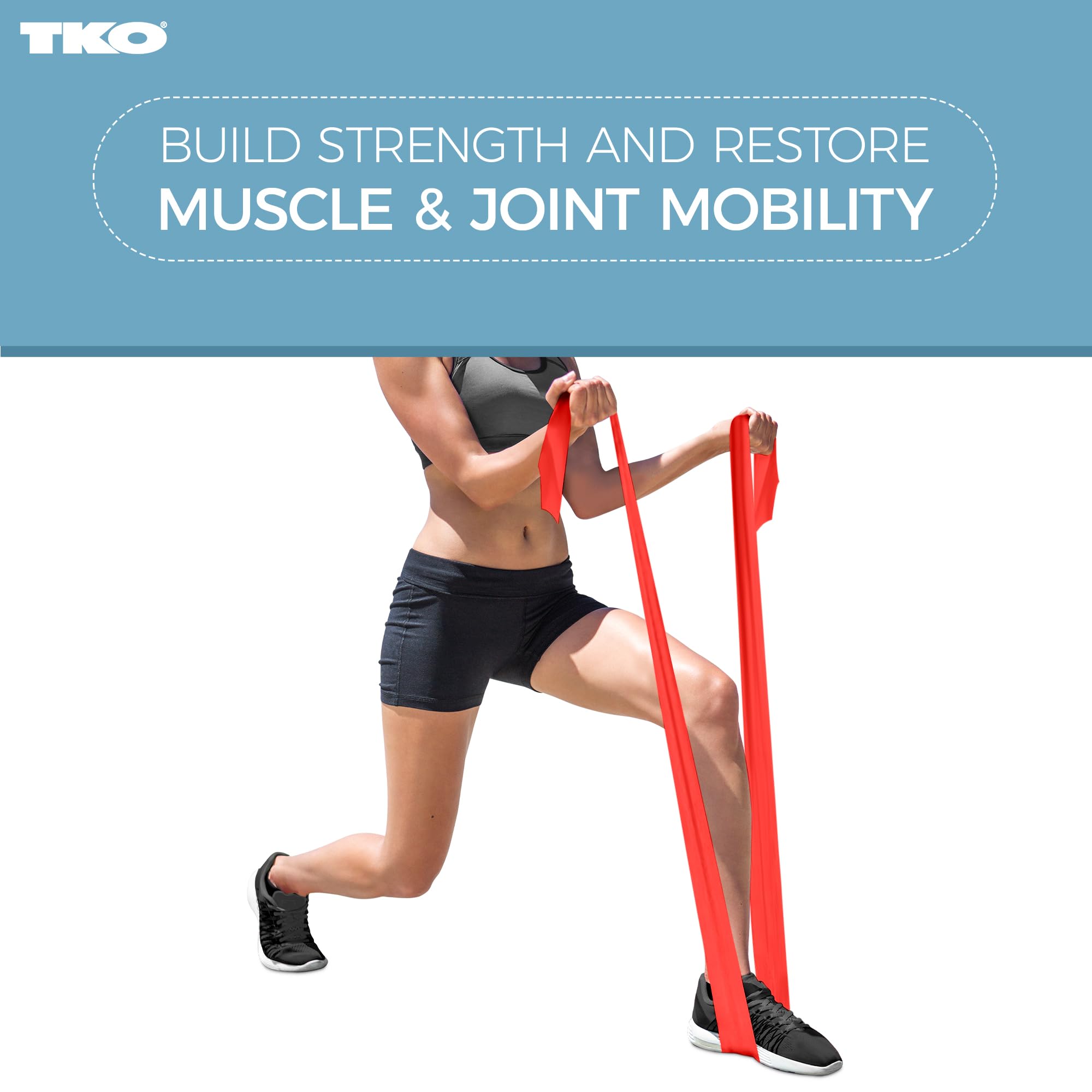 TKO Resistance Bands Set - 3 Pack with Light, Medium & Heavy Levels - Flat Elastic Exercise Bands for Women & Men - Perfect for Home Workouts, Gym Training, Yoga & Physical Therapy