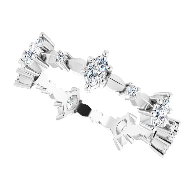 0.91 Carat Marquise & Round Diamond Eternity Band Wedding Ring - Perfect for Engagement, Anniversary & Bridal Jewelry Gifts
