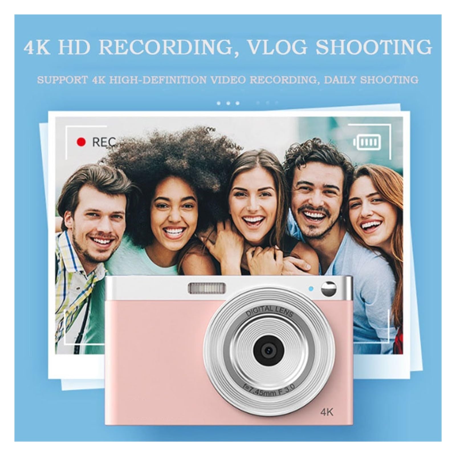 4K Retro VLOG Camera - Portable Digital SLR Video Camera with Auto Focus & Flip Screen for YouTube, Travel Vlogging, and Selfie Photography (Pink)