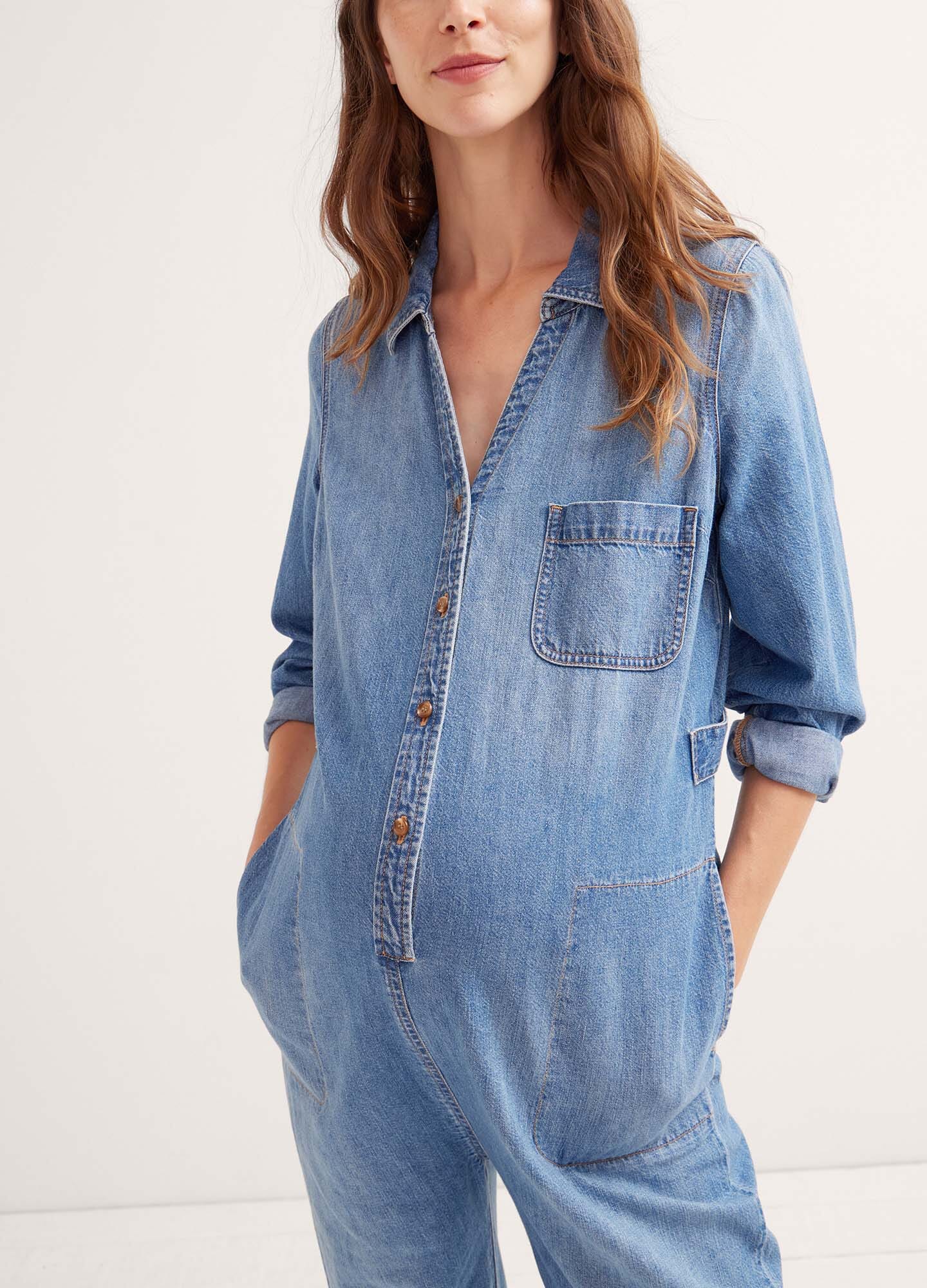 Comfortable Nursing Denim Jumpsuit for Moms - Stretchy Maternity Wear with Easy Breastfeeding Access | Perfect for Daily Wear, Outings & Nursing Sessions