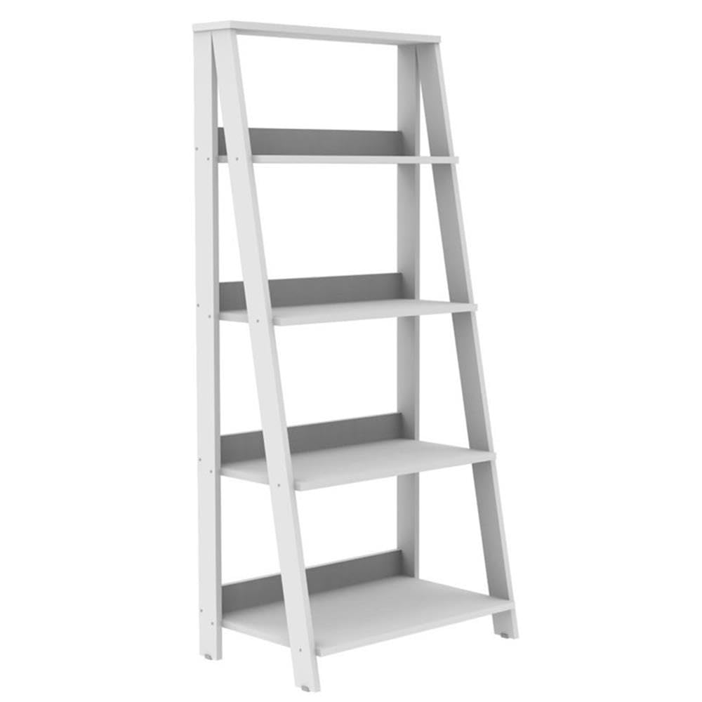 Home Square 4-Shelf Transitional Wood Ladder Bookcase Set in White (Set of 2) - Perfect for Living Room, Bedroom & Office Storage & Display