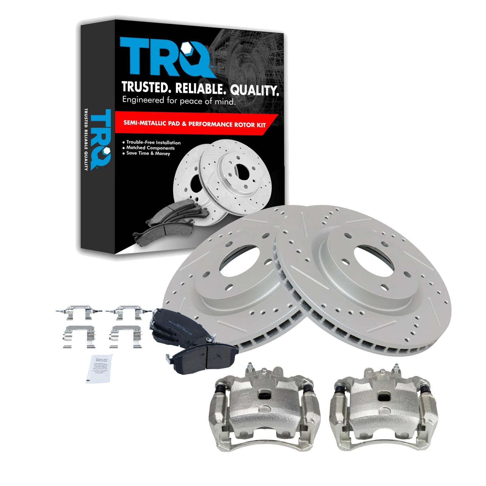 TRQ Front Performance Brake Pad & Rotor Kit - Semi-Metallic Vented Premium G-Coated - Compatible with 2007-2012 Nissan Sentra - Perfect for Daily Driving, City Commuting & Performance Upgrades