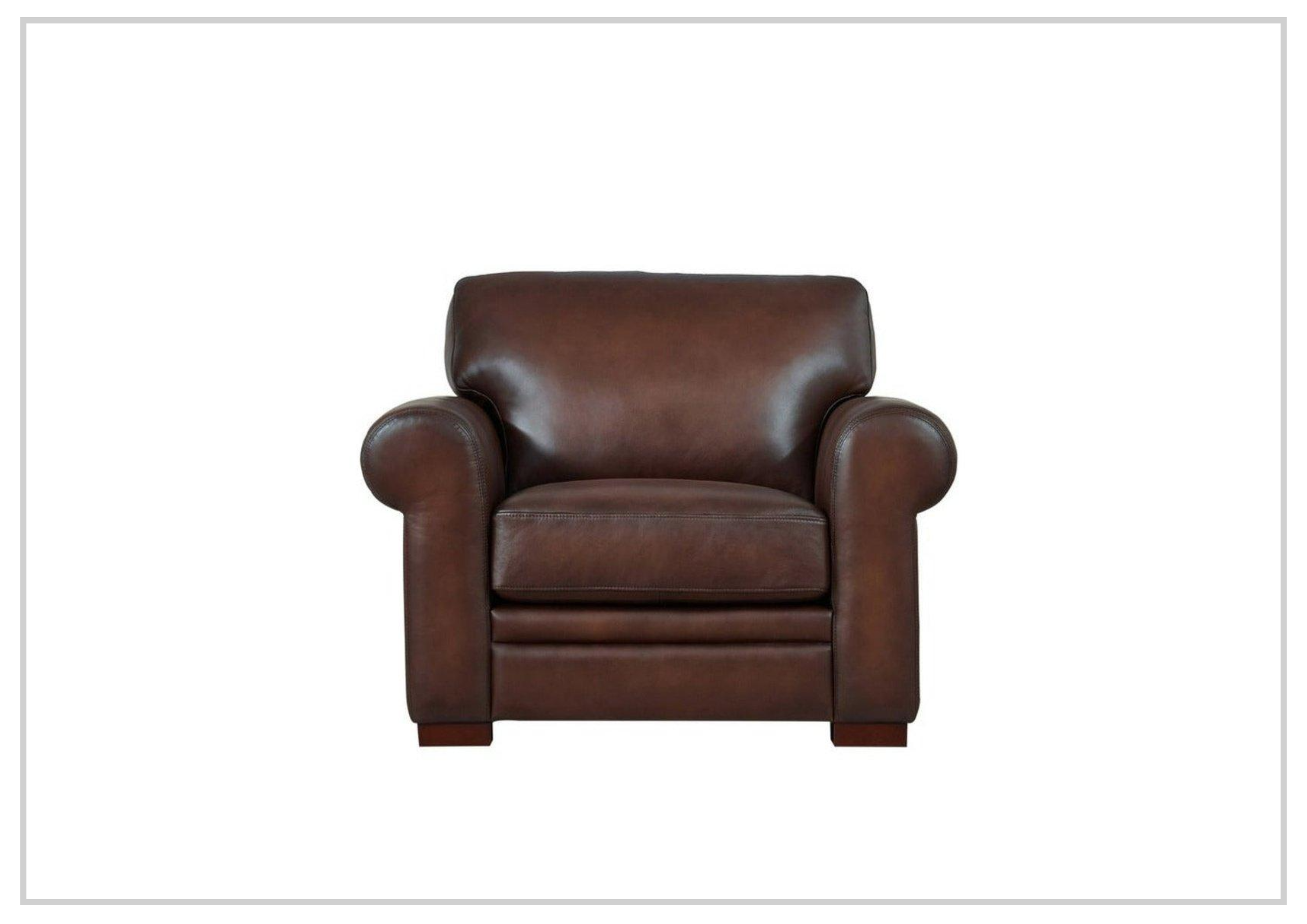 Top Grain Leather Armchair with Rounded Arms - Hydeline Brookfield Brown Leather Chair for Living Room, Office & Study | Premium Comfort Seating