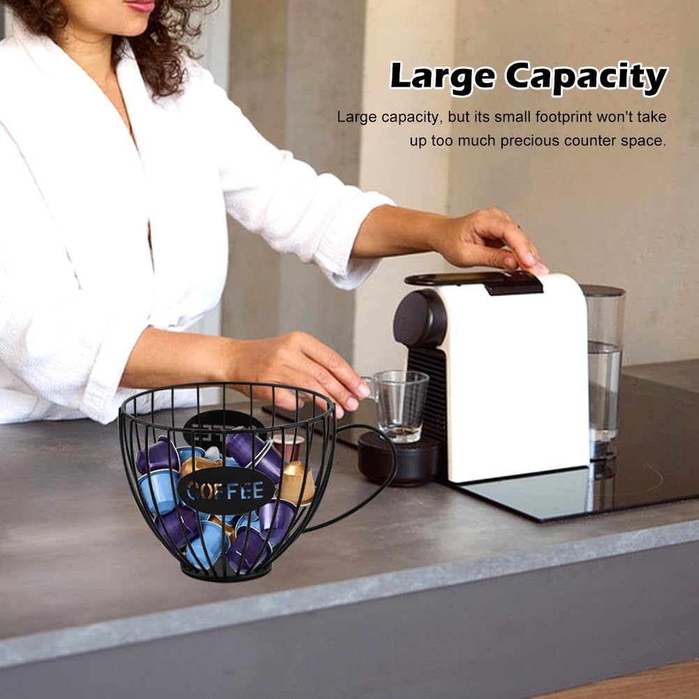 **Large Capacity Coffee Pod Holder - Black Wire K Cup Organizer for Keurig, Nespresso | Countertop Storage Basket for Kitchen, Coffee Bar & Station | Perfect for Home, Office & Cafes**