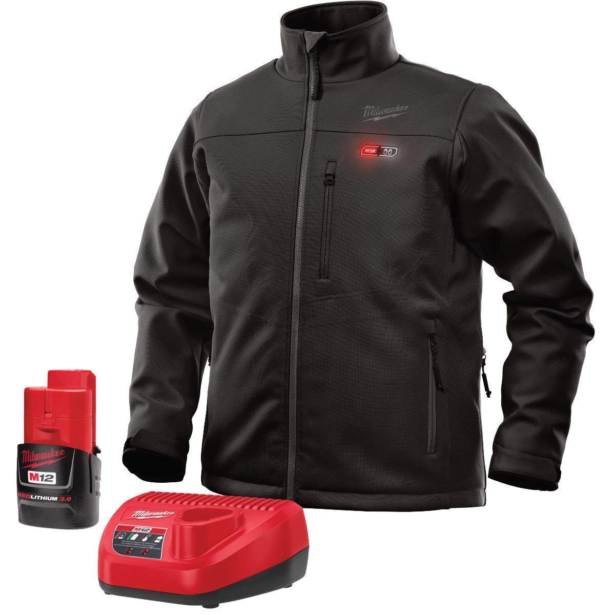 Milwaukee M12 Heated Jacket Kit with Battery & Charger - Large Black Winter Work Jacket for Men - Perfect for Construction, Outdoor Jobs & Cold Weather Activities