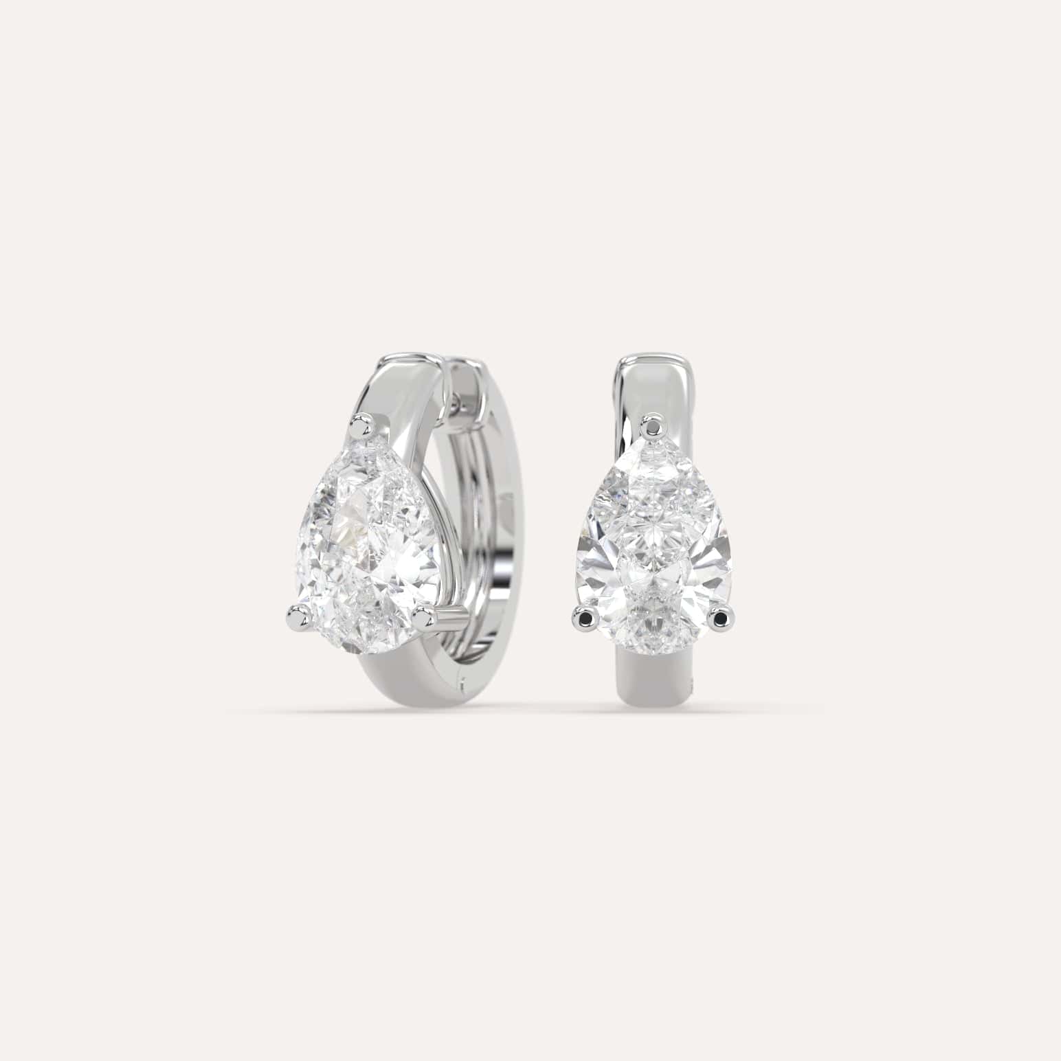 2 Carat Pear Shaped Diamond Hoop Earrings for Women - 14K White Gold Dangle Earrings - Perfect for Weddings, Parties & Special Occasions