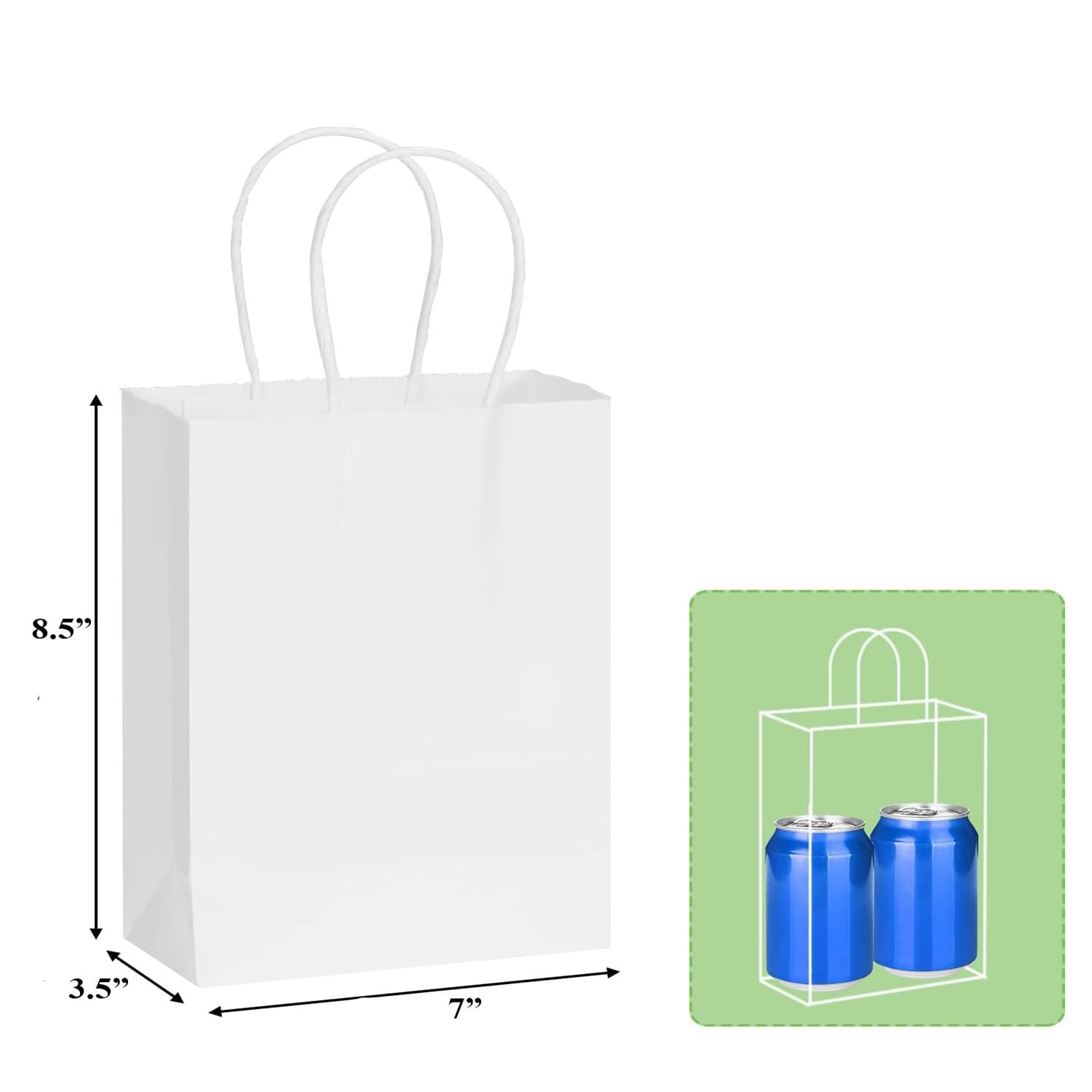 Premium White Kraft Paper Gift Bags with Handles - 7x3.5x8.5 Inch Small Party Favor Bags (Pack of 10) - Bulk Wedding, Birthday, Retail Shopping & Merchandise Bags for Eco-Friendly Packaging & Event Decorations