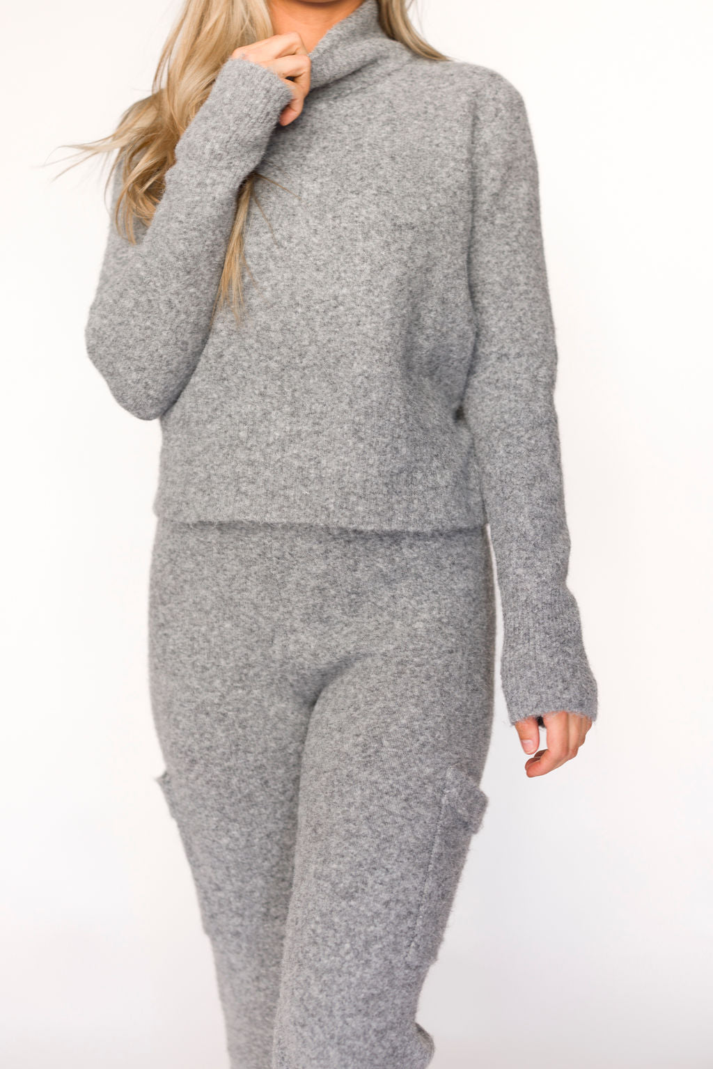 Shae Sweater Top and Pants Set - Soft Heather Grey Loungewear for Women | Cozy Outfit for Home, Yoga & Casual Wear
