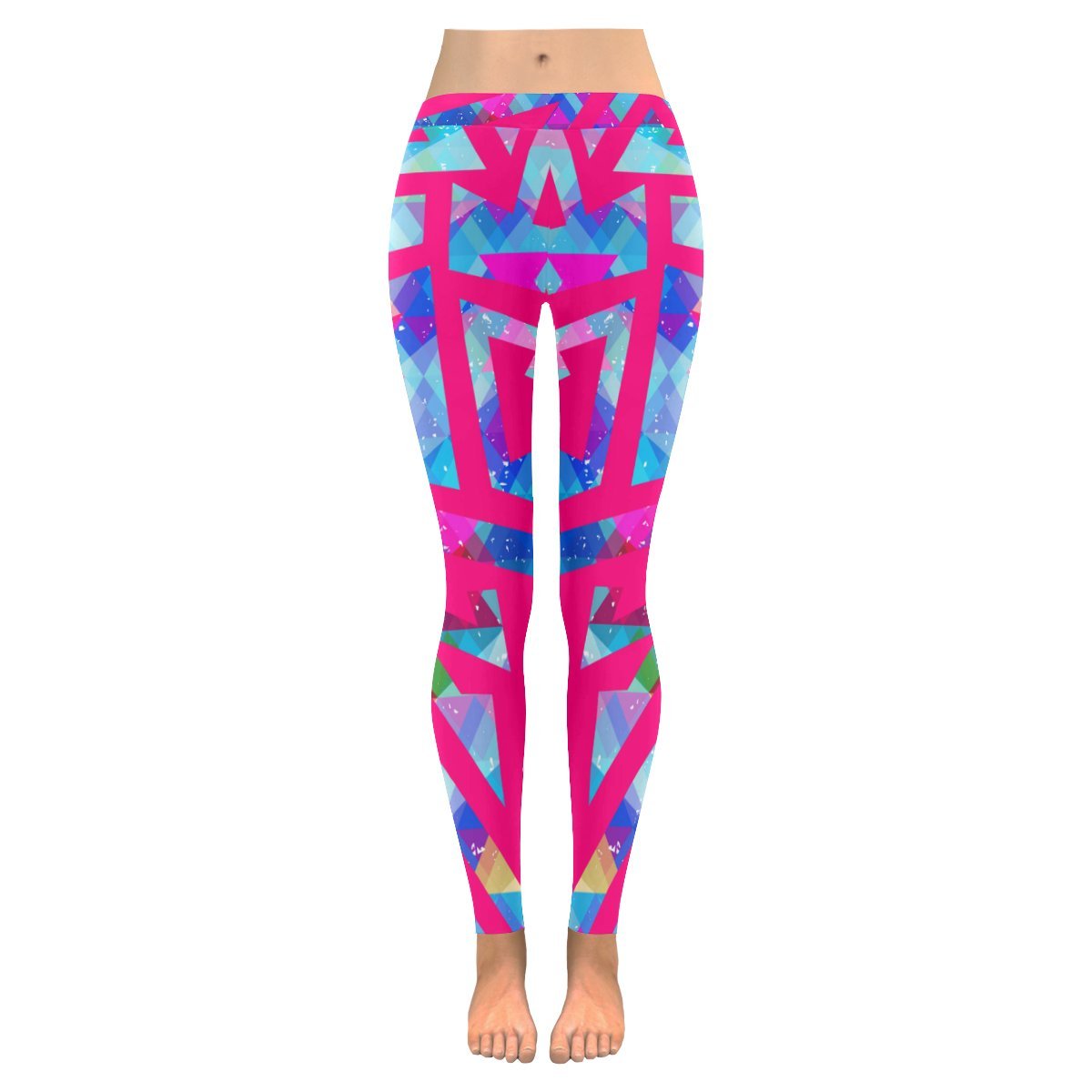 Women's Plus Size Low Rise Yoga Leggings with Pink Maze Print - XXS to 5XL - Perfect for Yoga, Gym Workouts & Casual Wear