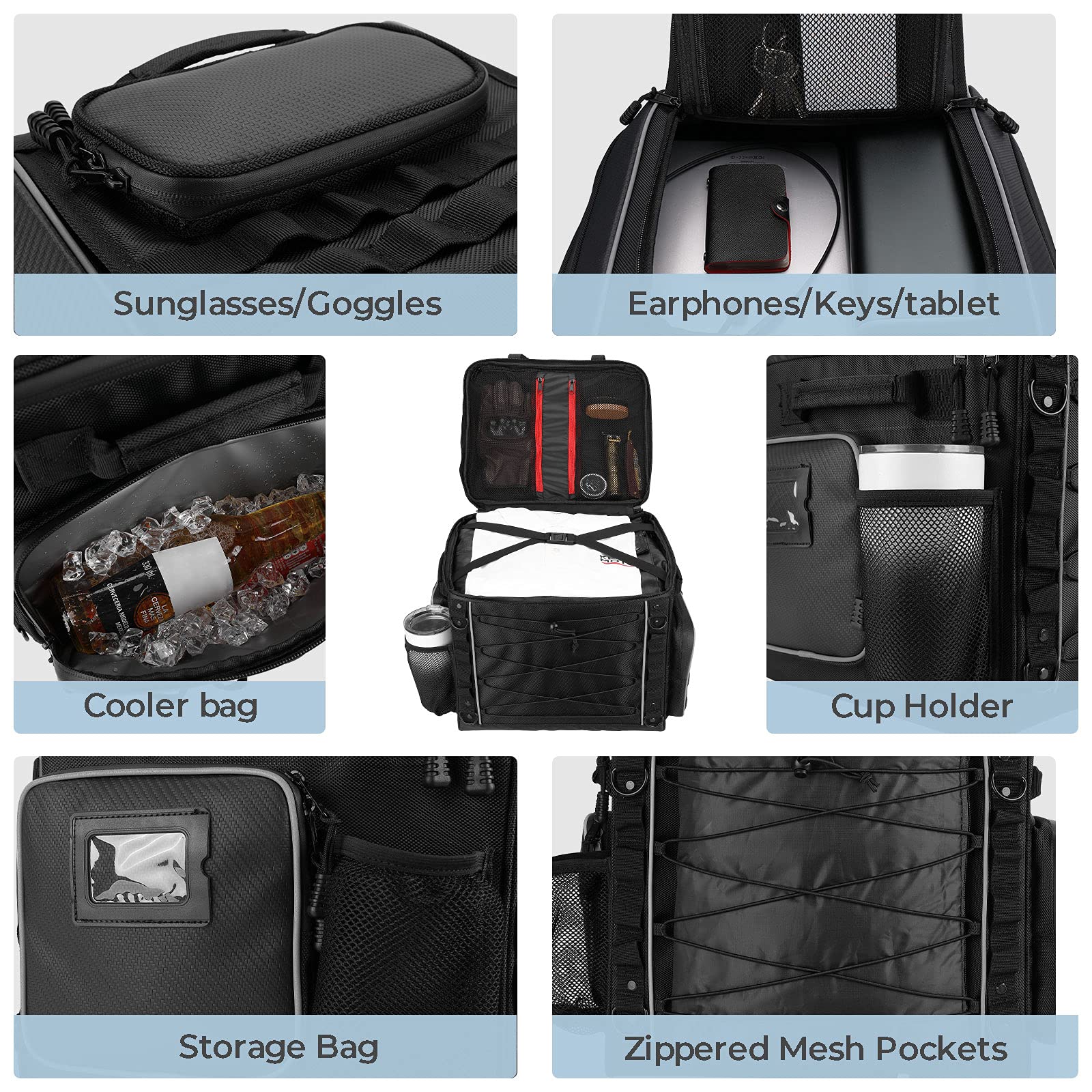 KEMIMOTO 40L Waterproof Motorcycle Sissy Bar Bag - Travel Luggage & Helmet Tail Bag for Harley Softail, Sportster, Dyna, Road King, Road Glide & Street Glide - Secure Sissy Bar Straps - Perfect for Long Rides & Road Trips