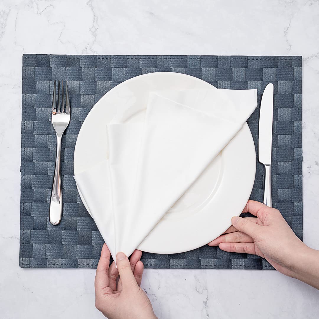 Restaurantware Macroweave 16 x 12 Inch Woven Plastic Placemats Set of 6 - Durable Navy Blue Rectangle Table Mats for Easy Cleaning | Ideal for Home Dining, Restaurants & Outdoor Entertaining