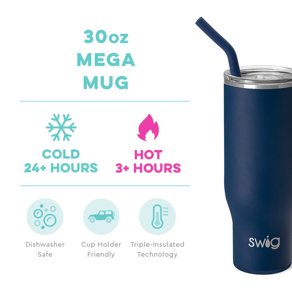 30oz Navy Mega Mug - Large Insulated Coffee Cup with Lid & Handle - Perfect for Home, Office, Camping & Travel