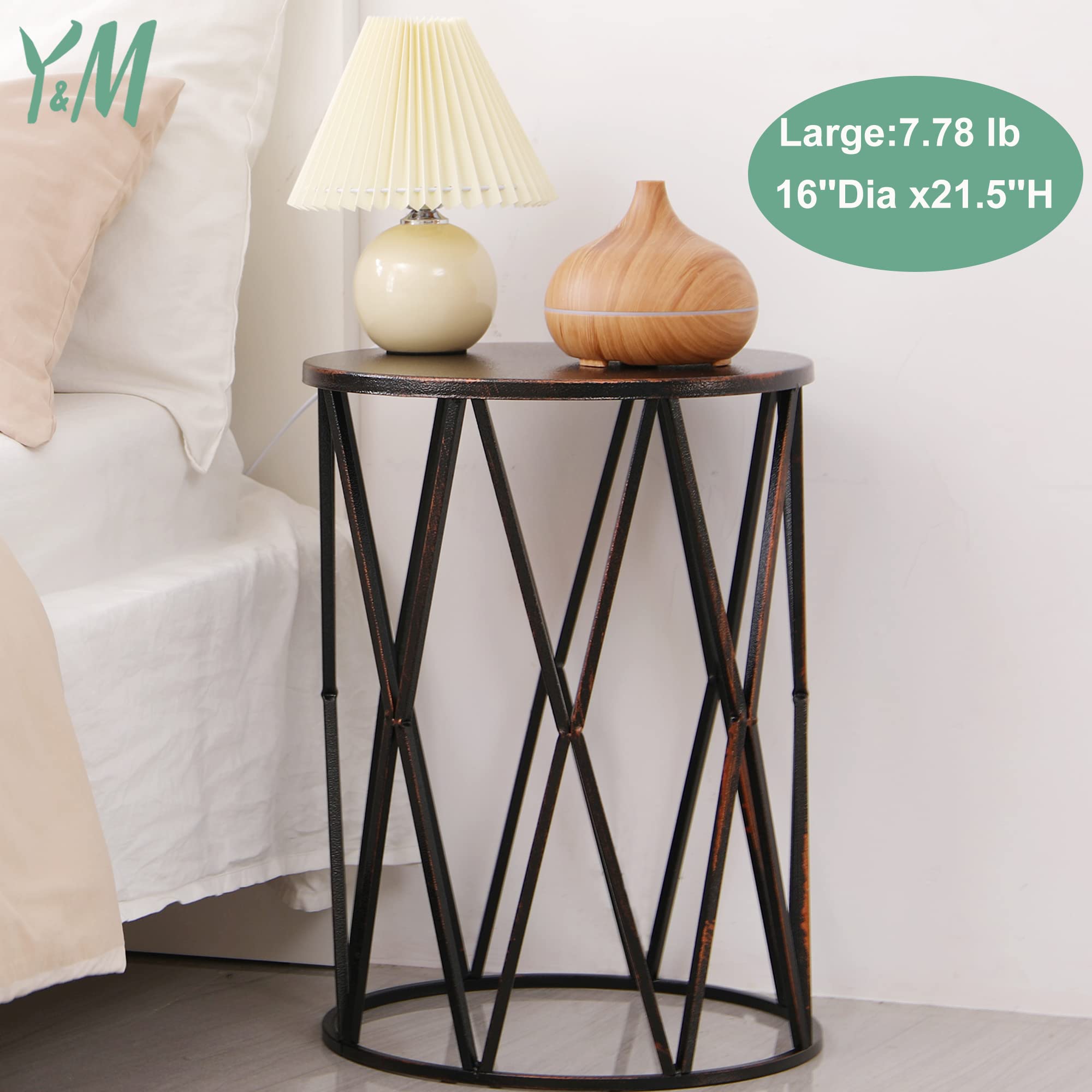 Y&M Set of 3 Heavy-Duty Round End Tables - Indoor Side Tables & Coffee Tables, Outdoor Garden Stools & Plant Stands - Retro Black with Bronze Finish (US Shipping) | Perfect for Living Room, Patio & Home Decor