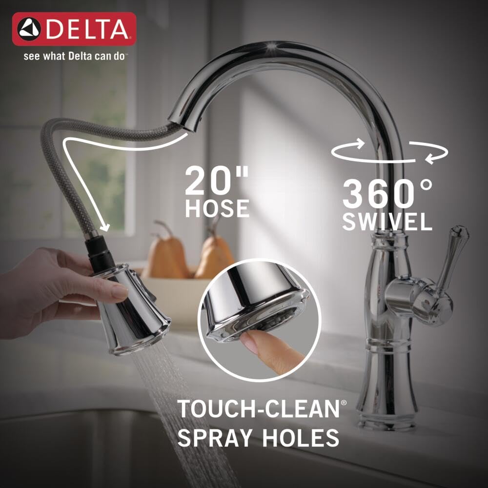 Delta Cassidy Pull Down Kitchen Faucet in Chrome - Magnetic Docking Sprayer with Lumicoat Finish (Model 9197-PR-DST) - Perfect for Modern Kitchens, Bar Sinks & Food Prep Stations