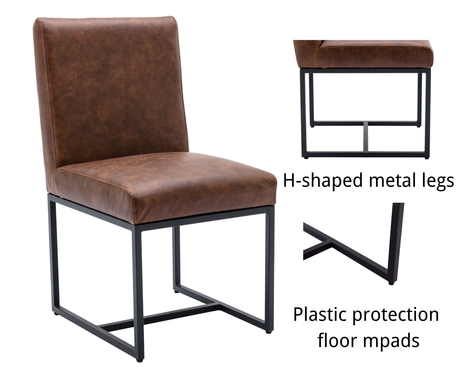 Shunzhi Modern Dining Chairs Set of 2 - Black Metal Frame PU Leather Upholstered Mid Century Armless Padded Chairs for Dining Room, Living Room, Bedroom - Comfortable Seating for Home, Office & Restaurant Use