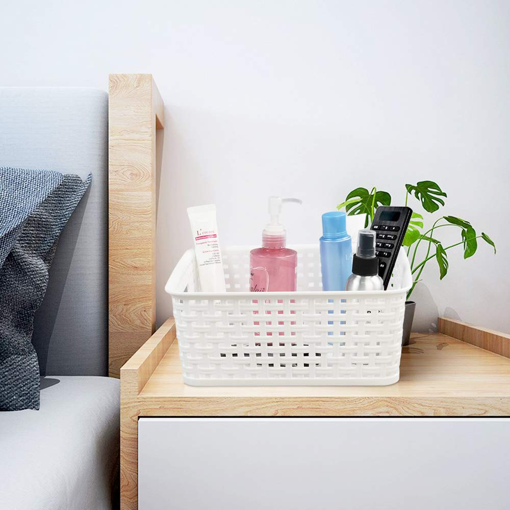 Vababa 6-Pack Plastic Storage Baskets & Bins - Organize Closet, Bathroom, Kitchen & Office Supplies - Durable Stackable Home Organization Containers