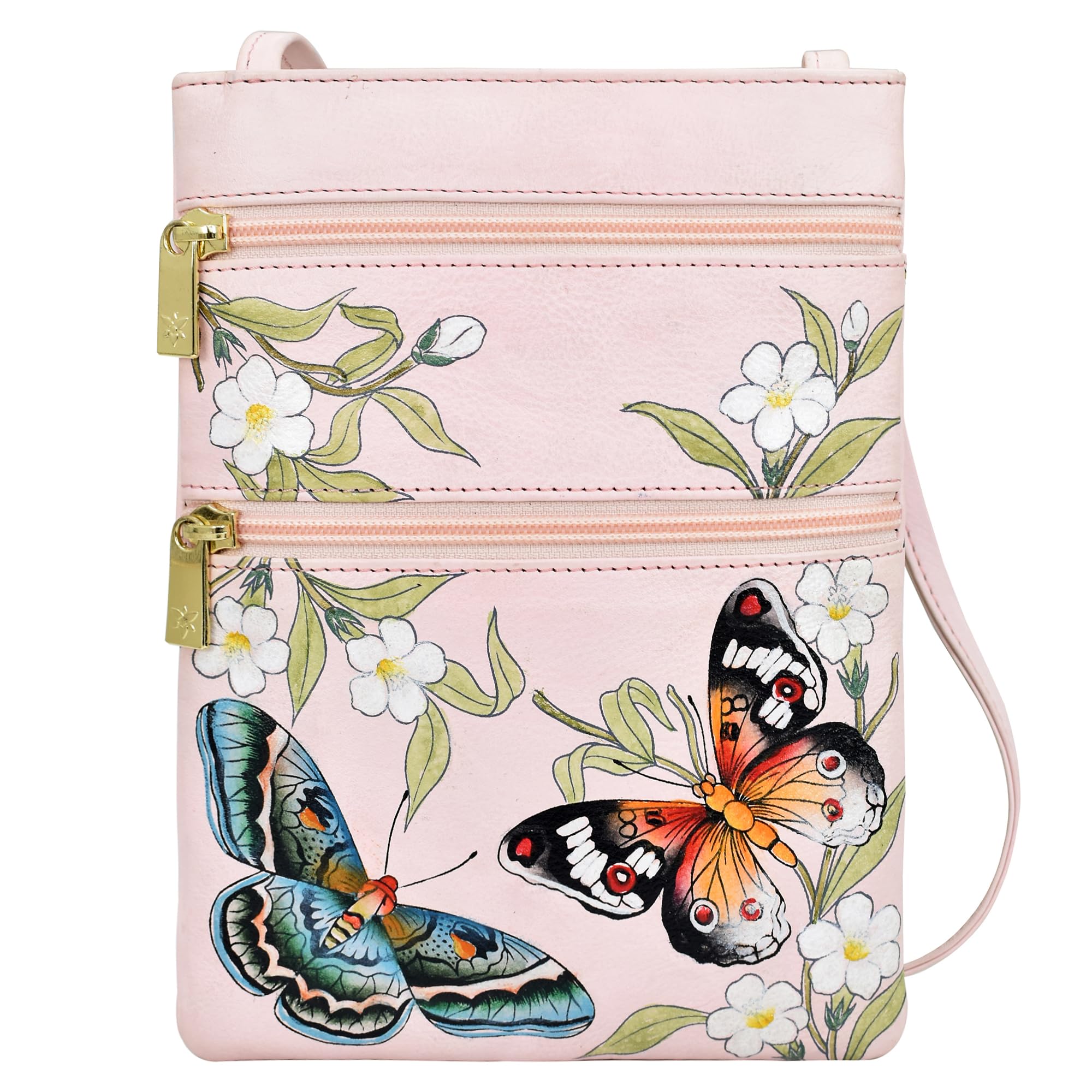 Anuschka Women's Hand Painted Genuine Leather Crossbody Purse - Mini Double Zip Travel Bag with Magnetic Closure, ID Holder & Optical Case | Perfect for Everyday Use, Travel & Shopping