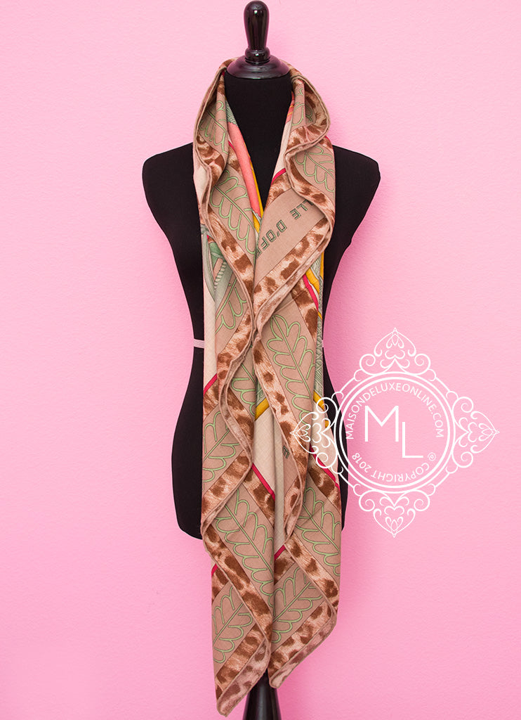 Luxury Hermes Selle d'Officier Beige Cashmere 140 GM Shawl Scarf - Soft Warm Wrap for Women, Perfect for Fall Winter Fashion & Evening Events