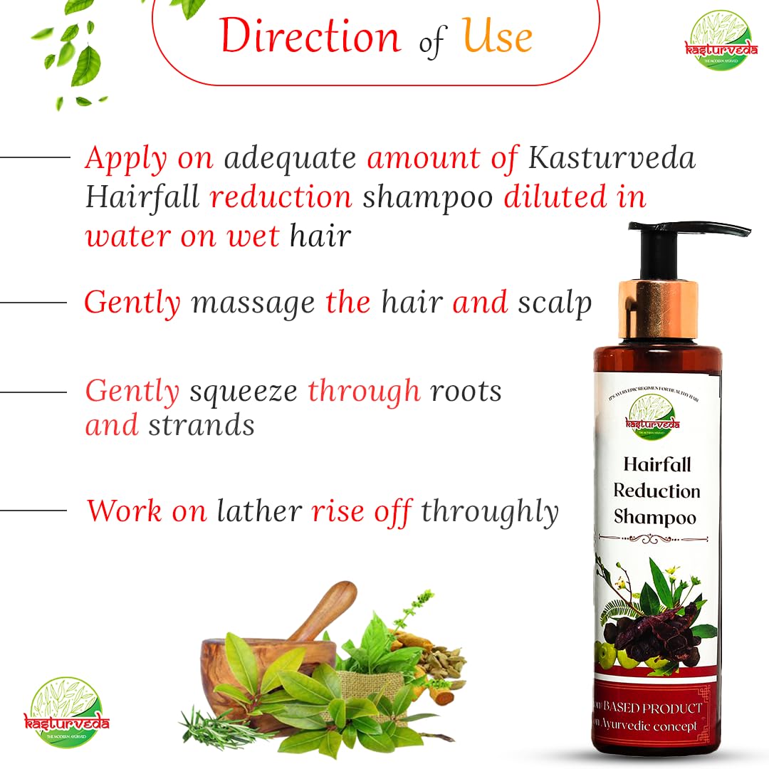 Kasturveda Hair Fall Reduction Shampoo 200ml - Anti Hair Loss Treatment for Dry & Frizzy Hair - Sulfate Free Shampoo for Women & Men - Perfect for Daily Use & Scalp Care