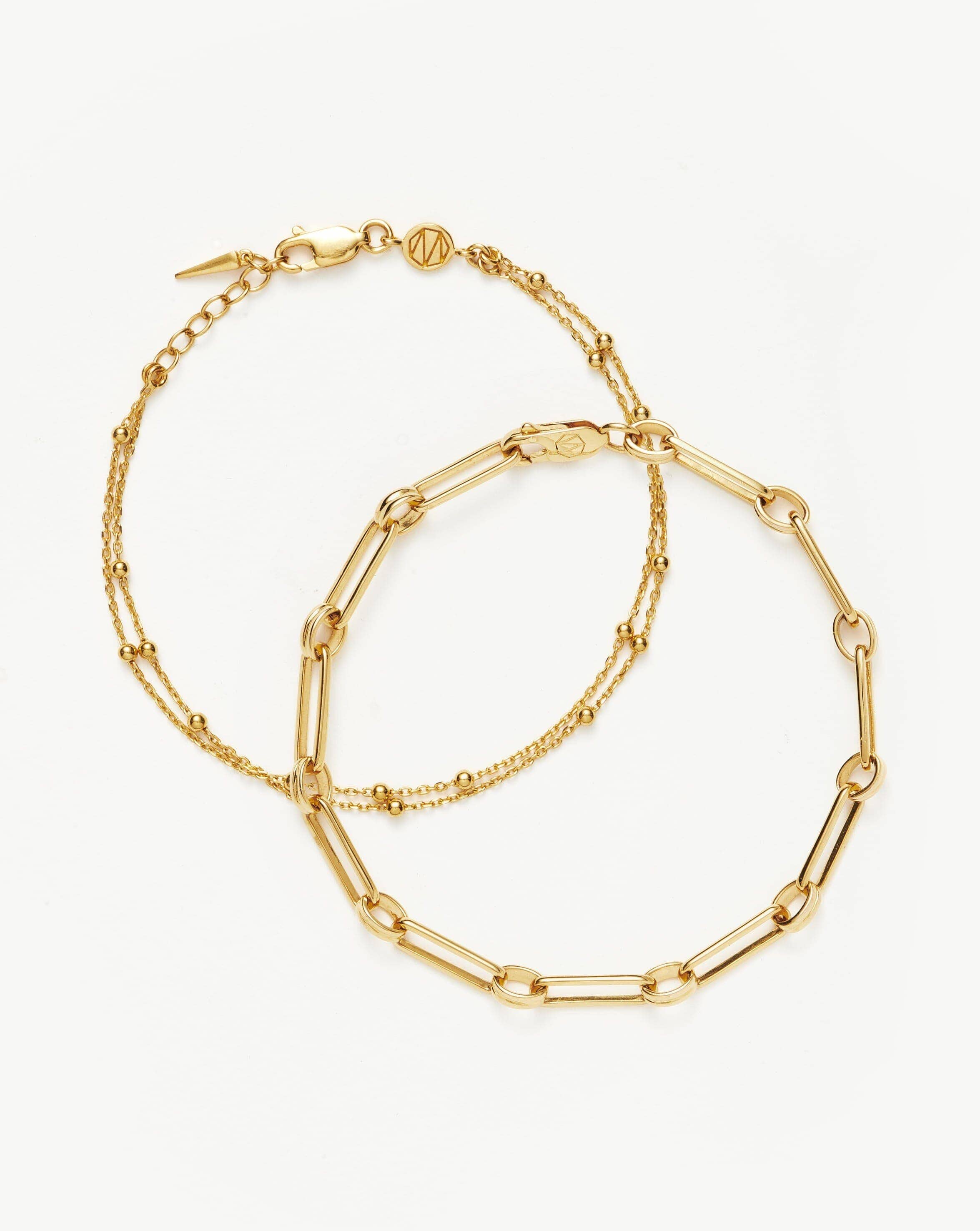 Aegis Double Chain Bracelet Set for Women | 18k Gold Vermeil Plated Jewelry | Elegant Stackable Bracelets for Everyday Wear, Date Night & Special Occasions
