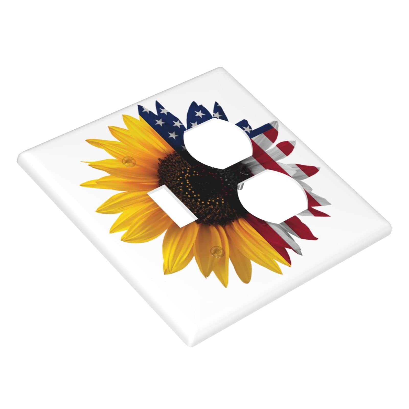 American Flag Sunflowers 2-Gang Light Switch Cover Decorative Wall Plate - Rustic Outlet Cover for Kitchen, Bedroom, Living Room & Office Decor | Durable Electrical Switch Plate for Home Art Decoration
