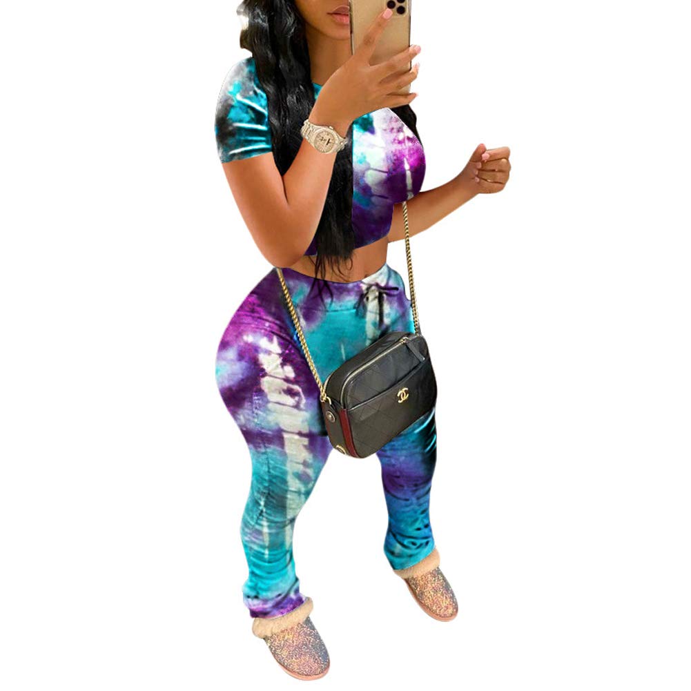 JUNBOON Women's 2 Piece Patchwork Jumpsuit Set - Long Sleeve Crop Top & Bodycon Pants Outfit, Casual Tracksuit for Streetwear, Lounge & Party Wear