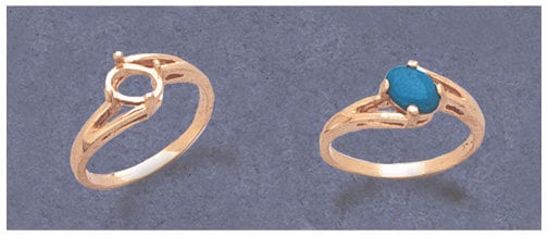 Solid Sterling Silver or 14kt Gold 7X5mm 10X8mm Oval Cabochon Blank Offset Ring Setting - Size 7 (163568/143568) - Perfect for Jewelry Making, Engagement Rings & Handcrafted Gifts