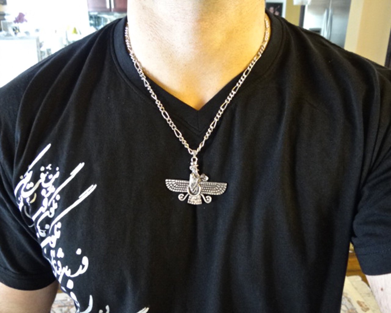 Double Sided Farvahar Silver Pendant Necklace - Authentic Persian Jewelry with Iranian Art Motif - Perfect Spiritual Gift for Zoroastrian Culture Lovers | Ideal for Religious Ceremonies, Cultural Events & Unique Fashion Statements