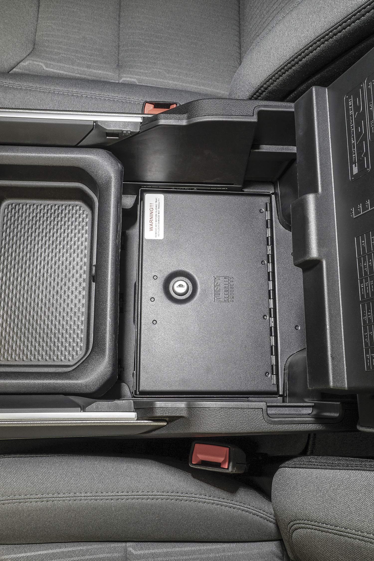Tuffy Security Console Safe for RAM Trucks - Lockable Vehicle Storage Box with Key - Perfect for Truck Accessories, Gun Safe, and Valuables Protection While Driving or Parking