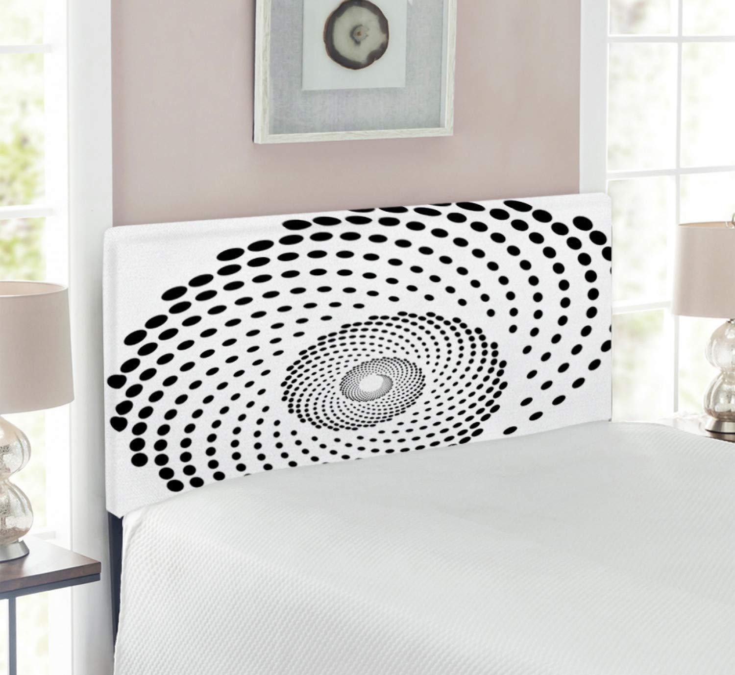 Ambesonne Spires Headboard - Minimalist Spiral Dotted Monochrome Design Upholstered Metal Bed Headboard with Memory Foam, Twin Size, Black & White - Perfect for Modern Bedroom Decor & Guest Room Setup