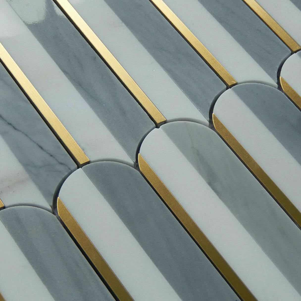 Premium Inlay Brass Gold Marble Mosaic Tile - Elegant Athens Pattern for Bathroom, Kitchen Backsplash & Flooring Decoration